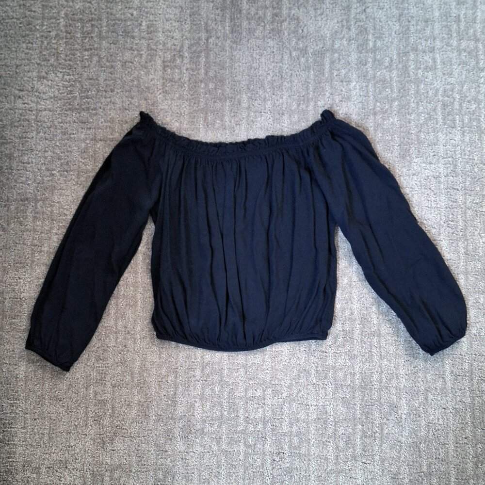 Brandy Melville Shirt Women's One Size Black Off The Shoulder Cropped Cinched
